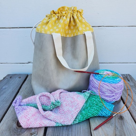 Project Bag for Knitting, Crochet, Yarn Storage and Organization! Medium Yellow - Picture 11 of 11